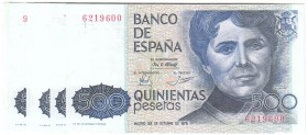 JUAN CARLOS I. BANCO DE ESPAÑA
500 Pesetas. 23 Octubre 1979. Sin serie. Lote de 8 billetes. ED.E2. Todos SC, salvo dos que están doblados. SC