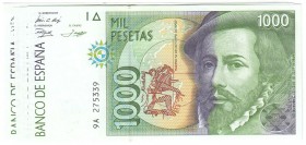 JUAN CARLOS I. BANCO DE ESPAÑA
1000 Pesetas. 12 Octubre 1992. Serie 9A. Lote de 4 billetes correlativos. ED.E9B. SC