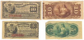 BANCO ESPAÑOL DE LA ISLA DE CUBA
Habana, 6 Agosto 1883. Lote de 2 billetes. 5 y 10 Céntimos. ED.CU40 Y 43. MBC+