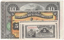 BANCO ESPAÑOL DE LA ISLA DE CUBA
Lote de 7 billetes. 1896/97. 10 Pesos, 5 Pesos, Peso, 50 Céntimos, 20 Céntimos, 10 Céntimos y 5 Céntimos. SC- a EBC...
