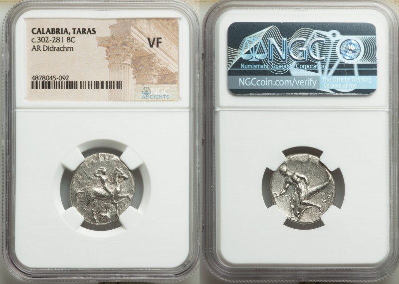 CALABRIA. Tarentum. Ca. 302-281 BC. AR nomos or didrachm (22mm, 10h). NGC VF. Sa...