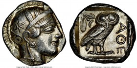 ATTICA. Athens. Ca. 440-404 BC. AR tetradrachm (24mm, 17.20 gm, 4h). NGC Choice AU 5/5 - 4/5. Mid-mass coinage issue. Head of Athena right, wearing cr...