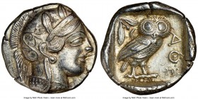 ATTICA. Athens. Ca. 440-404 BC. AR tetradrachm (25mm, 17.16 gm, 1h). NGC AU 5/5 - 4/5. Mid-mass coinage issue. Head of Athena right, wearing crested A...