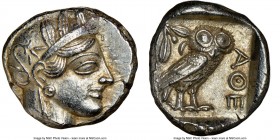 ATTICA. Athens. Ca. 440-404 BC. AR tetradrachm (24mm, 17.22 gm, 3h). NGC AU 5/5 - 4/5. Mid-mass coinage issue. Head of Athena right, wearing crested A...