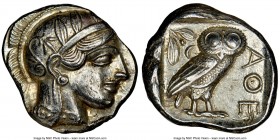 ATTICA. Athens. Ca. 440-404 BC. AR tetradrachm (25mm, 17.21 gm, 10h). NGC AU 5/5 - 4/5. Mid-mass coinage issue. Head of Athena right, wearing crested ...