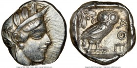 ATTICA. Athens. Ca. 440-404 BC. AR tetradrachm (25mm, 17.17 gm, 2h). NGC AU 4/5 - 4/5. Mid-mass coinage issue. Head of Athena right, wearing crested A...