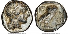 ATTICA. Athens. Ca. 440-404 BC. AR tetradrachm (23mm, 17.21 gm, 10h). NGC Choice XF 5/5 - 3/5. Mid-mass coinage issue. Head of Athena right, wearing c...