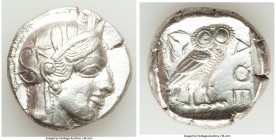 ATTICA. Athens. Ca. 440-404 BC. AR tetradrachm (25mm, 17.17 gm, 6h). AU. Mid-mass coinage issue. Head of Athena right, wearing crested Attic helmet or...
