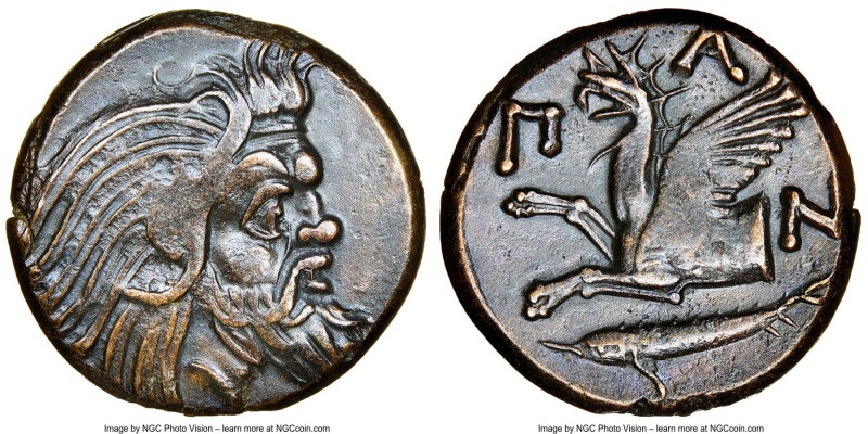 CIMMERIAN BOSPORUS. Panticapaeum. 4th century BC. AE (21mm, 12h). NGC XF. Head o...