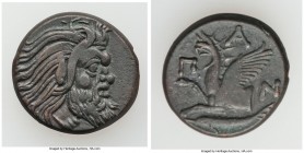 CIMMERIAN BOSPORUS. Panticapaeum. 4th century BC. AE (21mm, 7.76 gm, 7h). VF. Head of bearded Pan right / Π-A-N, forepart of griffin left, sturgeon le...