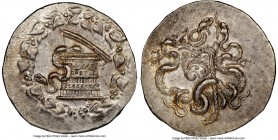 MYSIA. Pergamum. Ca. 180/167-133 BC. AR cistophorus (29mm, 12.82 gm, 1h). NGC AU 5/5 - 3/5. Ca. 166-160 BC. Serpent emerging from cista mystica; all w...
