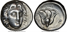 CARIAN ISLANDS. Rhodes. Ca. 300-250 BC. AR didrachm (19mm, 12h). NGC Choice VF. Head of Helios facing slightly right / POΔION, rose with bud to right;...