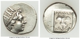 CARIAN ISLANDS. Rhodes. Ca. 88-84 BC. AR drachm (15mm, 2.45 gm, 12h). Choice XF. Plinthophoric standard, Zenon, magistrate. Radiate head of Helios rig...