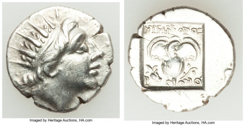 CARIAN ISLANDS. Rhodes. Ca. 88-84 BC. AR drachm (15mm, 2.32 gm, 12h). AU. Plinth...