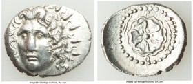 CARIAN ISLANDS. Rhodes. Ca. 84-30 BC. AR drachm (21mm, 4.19 gm, 12h). Choice XF. Radiate head of Helios facing, turned slightly right, hair parted in ...