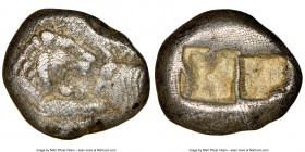 LYDIAN KINGDOM. Croesus (ca. 561-546 BC). AR third stater (12mm, 3.52 gm). NGC Choice VF 5/5 - 3/5. Sardes, ca. 561-550 BC. Confronted foreparts of li...