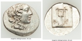 LYCIAN LEAGUE. Cragus. Ca. 48-20 BC. AR hemidrachm (16mm, 1.84 gm, 12h). AU. Series 1. Laureate head of Apollo right; Λ-Y below / K-P, cithara (lyre);...