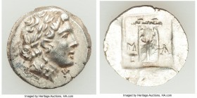 LYCIAN LEAGUE. Masicytes. Ca. 48-20 BC. AR hemidrachm (15mm, 1.79 gm, 1h). AU Series 1. Laureate head of Apollo right; Λ-Y below / M-A, cithara (lyre)...