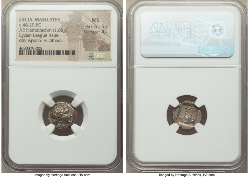 LYCIAN LEAGUE. Masicytes. Ca. 48-20 BC. AR hemidrachm (15mm, 1.88 gm, 1h). NGC M...