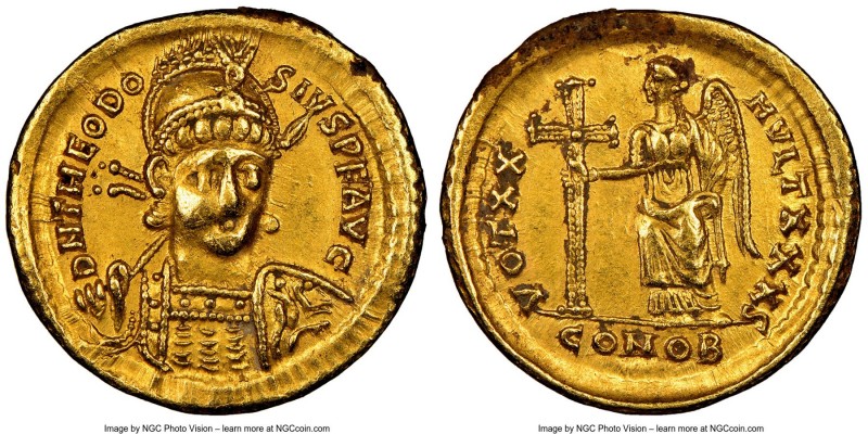 Theodosius II, Eastern Roman Empire (AD 402-450). AV solidus (21mm, 4.45 gm, 1h)...