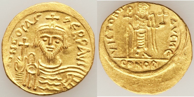 Phocas (AD 602-610). AV solidus (21mm, 4.29 gm, 7h). AU, clipped. Constantinople...