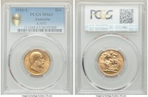 Edward VII gold Sovereign 1910-S MS63 PCGS, Sydney mint, KM15, S-3973. AGW 0.2355 oz. 

HID09801242017

© 2020 Heritage Auctions | All Rights Rese...