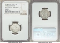 Republic silver "President Belzu Proclamation" Medallic Sol 1854 MS61 NGC, Potosi mint, Fonrobert-9595. Female seated with flag, condor atop of altar,...