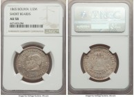 Republic 1/2 Melgarejo 1865 AU58 NGC, KM145.2. Variety with short beards. Scarce in higher grades. 

HID09801242017

© 2020 Heritage Auctions | Al...