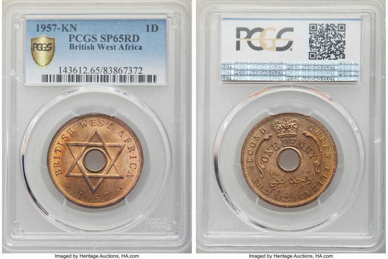 British Colony. Elizabeth II Specimen Penny 1957-KN SP65 Red PCGS, Kings Norton ...