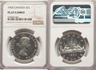 Elizabeth II Prooflike Dollar 1963 PL67 Cameo NGC, Royal Canadian mint, KM54. Deep mirrored prooflike surfaces with fine cameo devices. 

HID0980124...