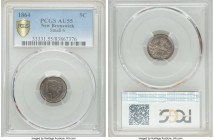 New Brunswick. Victoria "Small 6" 5 Cents 1864 AU55 PCGS, London mint, KM7. Variety with small "6". Deep teal-gray and dusty-rose toning. 

HID09801...
