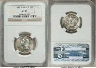 Republic 25 Centavos 1942-(p) MS65 NGC, Philadelphia mint, KM20. Lustrous gem uncirculated without toning. 

HID09801242017

© 2020 Heritage Aucti...