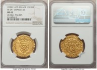 Charles VI gold Ecu d'Or a la couronne ND (1380-1422) MS62 NGC, Angers mint, Fr-291, Dup-369B. 4.03gm. A lustrous example of this late medieval issue ...