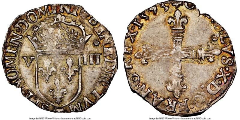 Charles X 1/8 Ecu 1593-T MS62 NGC, Nantes mint, Dup-1178. 26mm. 4.81gm. Peripher...