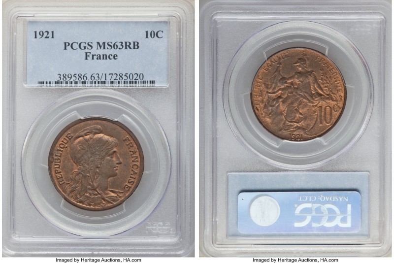 Republic 10 Centimes 1921 MS63 Red and Brown PCGS, Paris mint, KM843.

HID0980...