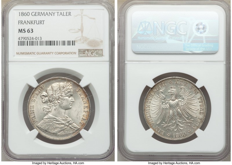 Frankfurt. Free City Taler 1860 MS63 NGC, KM360. Two year type. 

HID098012420...