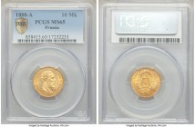 Prussia. Friedrich III gold 10 Mark 1888-A MS65 PCGS, Berlin mint, KM514. AGW 0.1152 oz. Muted luster, orange peel toning, crisp edges. 

HID0980124...