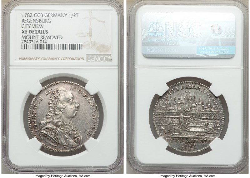 Regensburg. Free City 1/2 Taler 1782-GCB XF Details (Mount Removed) NGC, KM444. ...