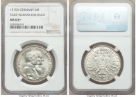Saxe-Weimar-Eisenach. Wilhelm Ernst 3 Mark 1915-A MS63+ NGC, Berlin mint, KM222. Commemorates the 100th anniversary of the Grand Duchy. 

HID0980124...