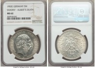 Saxony. Georg 5 Mark 1902-E MS62 NGC, Muldenhutten mint, KM1256. Issued for the death of Albert. 

HID09801242017

© 2020 Heritage Auctions | All ...