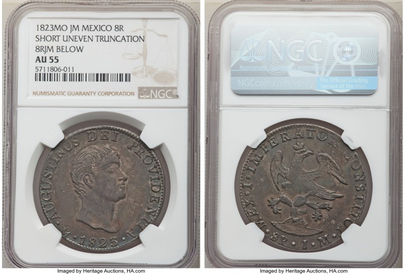 Augustin I Iturbide 8 Reales 1823 Mo-JM AU55 NGC, Mexico City mint, KM310. Short...