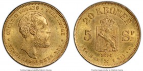 Oscar II gold 20 Kroner 1874 MS63 PCGS, Kongsberg mint, KM348. Two year type. AGW 0.2593 oz. 

HID09801242017

© 2020 Heritage Auctions | All Righ...
