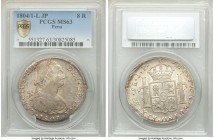 Charles IV 8 Reales 1804/1 LM-JP MS63 PCGS, Lima mint, KM97 (overdate unlisted). Mint bloom with lovely golden-orange toning. 

HID09801242017

© ...