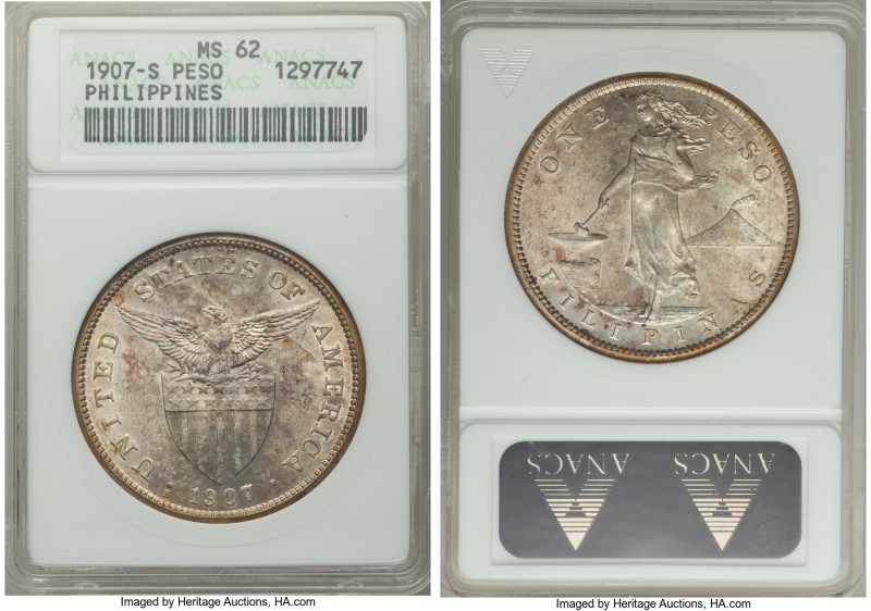 USA Administration Peso 1907-S MS62 ANACS, San Francisco mint, KM172. 

HID098...