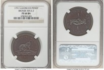 British Colony. Sierra Leone Company bronze Proof Penny 1791 PR64 Brown NGC, KM2.2. Chocolate brown color with lovely proof fields. 

HID09801242017...