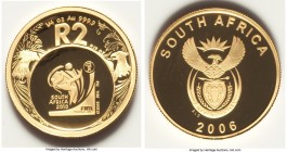 Republic 2-Piece Uncertified gold & silver Proof "FIFA World Cup" 2 Rand Set 2006, 1) silver 2 Rand. 38.5mm. 2) gold 2 Rand. 22mm. AGW 0.25 oz. Sold w...