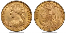 Isabel II gold 1000 Reales 1861 MS64 PCGS, Seville mint, KM605.3. Some doubling visible on obverse legend and date. 

HID09801242017

© 2020 Herit...
