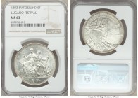 Confederation "Lugano Shooting Festival" 5 Francs 1883 MS63 NGC, KM-XS16. Mintage: 30,000. Frosty white surfaces. 

HID09801242017

© 2020 Heritag...