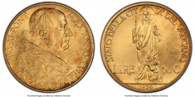 Pius XI gold 100 Lire Anno XV (1936) MS65 PCGS, KM10. Mintage: 8,239. Two year type in gem uncirculated with orange toning. 

HID09801242017

© 20...