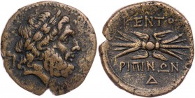 SIZILIEN KENTORIPAI
 AE-Dekonkion 344-336 v. Chr. Vs.: Kopf des Zeus mit Lorbeerkranz n. r., dahinter Adler, Rs.: Blitzbündel Calciati III, 171, 3; S...
